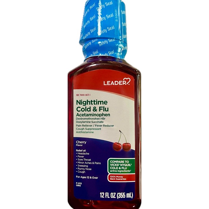 Leader Nighttime Cold & Flu Cherry Liquid