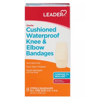 Leader Sterile Cushioned Waterproof Knee & Elbow Adhesive Bandages 2''x 4''